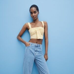 Zara CROPPED GINGHAM TOP Yellow